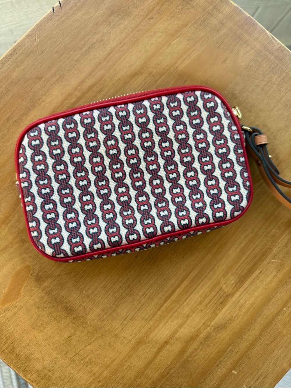 Tory Burch Gemini Link Canvas Zip Wristlet Pouch Liberty Red - Picture 2 of 9